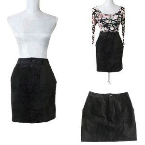 Real leather black suede mini skirt, M